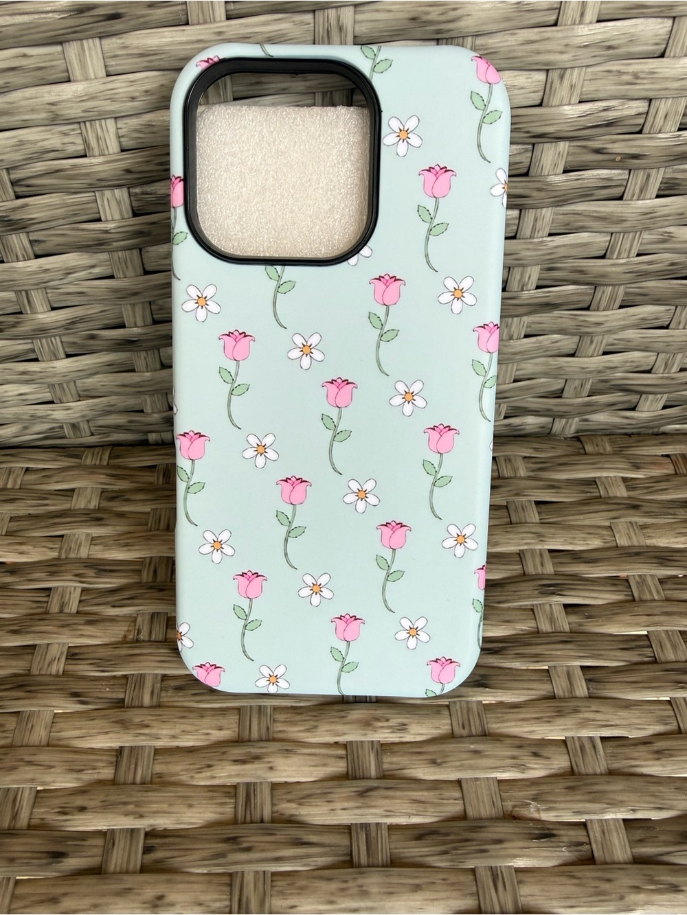 Floral Pink Rose Pattern Phone Case - Mint Background